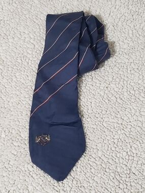 VTG MICHEL Classic Silk Navy Stripe Neck Tie with Red & White Accent | 3"x56"